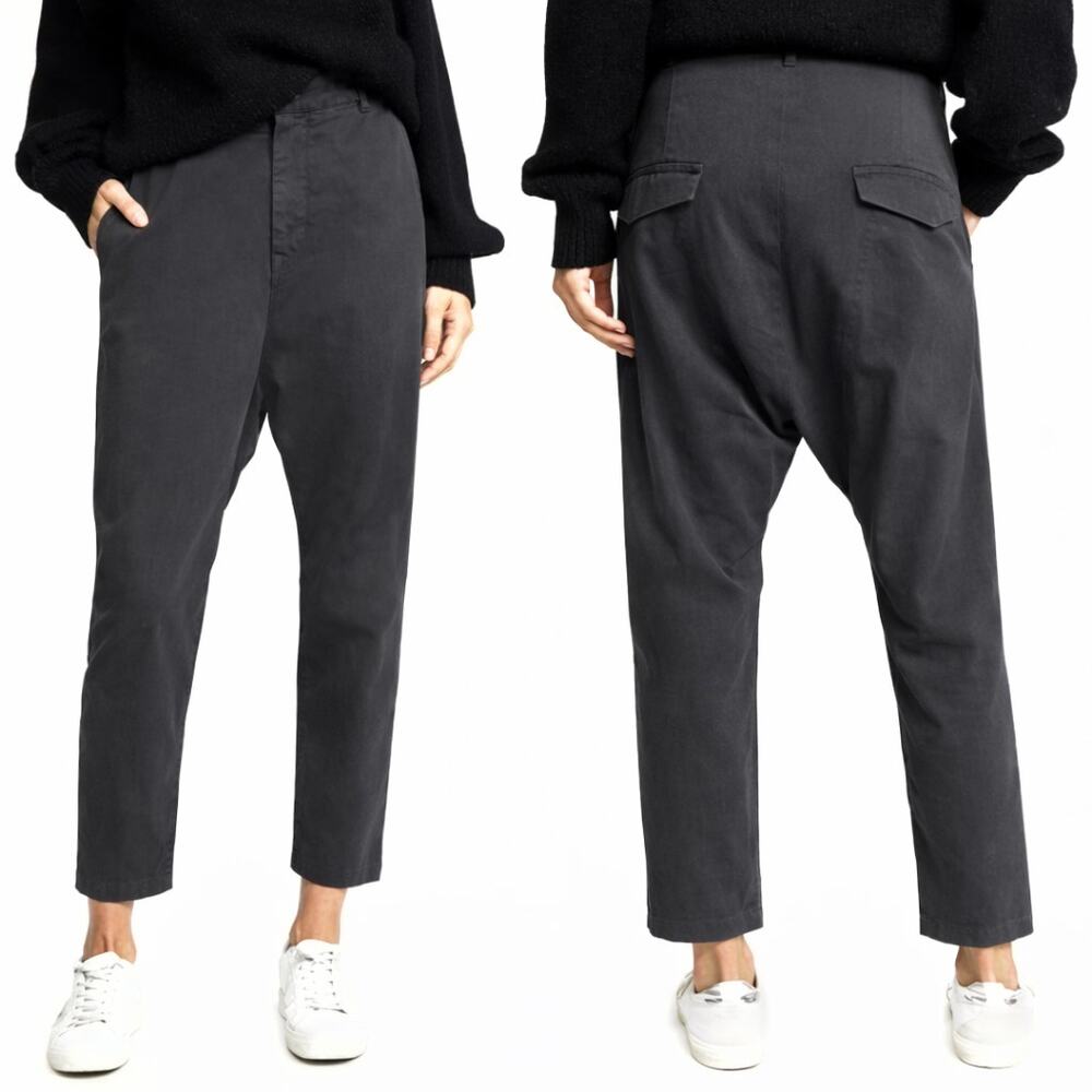 Nili Lotan 4 Drop Crotch $345 Paris Dress Pants Slouchy Cotton Cropped Gray